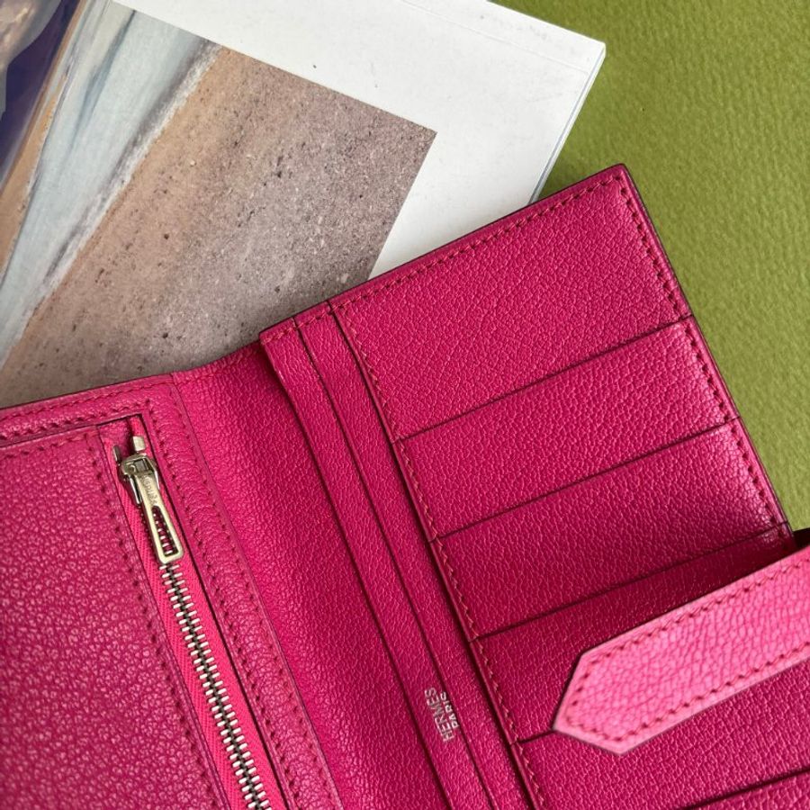 方塊K刻 ::HERMES:: 愛馬仕 Bearn Wallet 桃色皮革H銀釦長夾-22