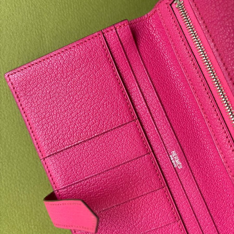 方塊K刻 ::HERMES:: 愛馬仕 Bearn Wallet 桃色皮革H銀釦長夾-23