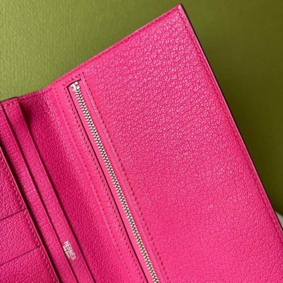 方塊K刻 ::HERMES:: 愛馬仕 Bearn Wallet 桃色皮革H銀釦長夾-24