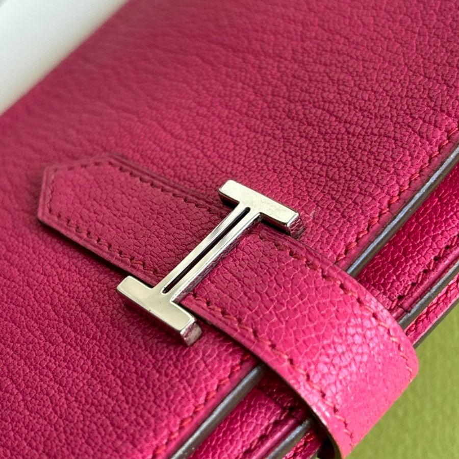 方塊K刻 ::HERMES:: 愛馬仕 Bearn Wallet 桃色皮革H銀釦長夾-33