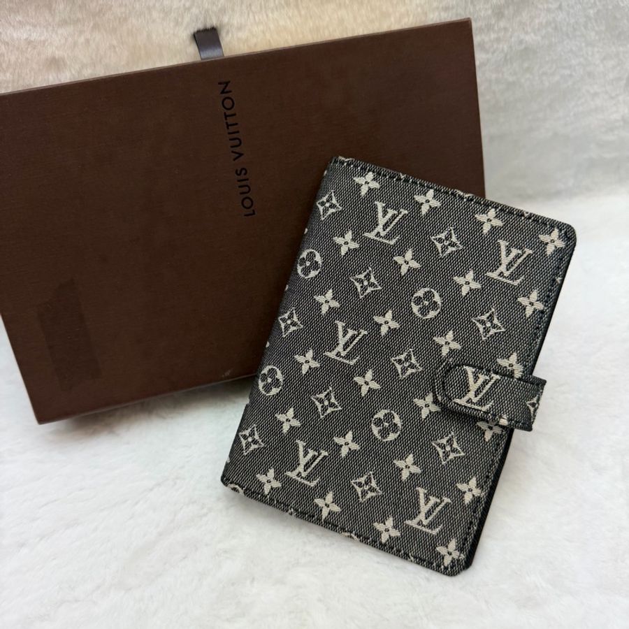 LV Mini Lin Agenda PM 黑色白花帆布拼皮手帳本 I876-0
