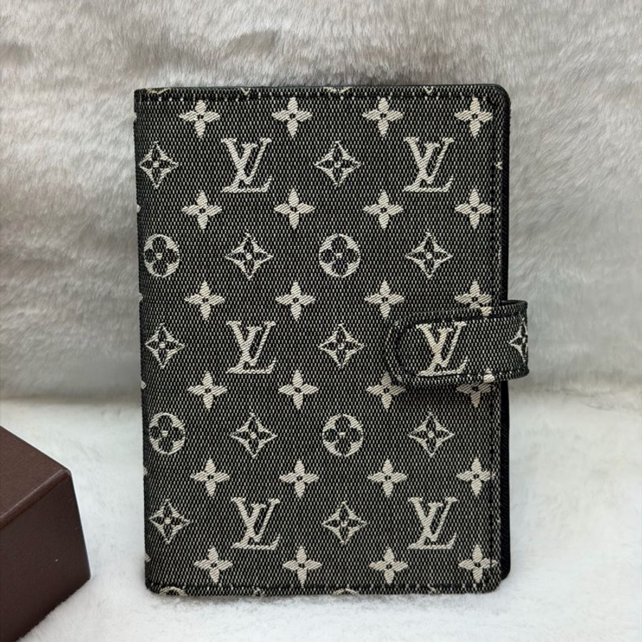 LV Mini Lin Agenda PM 黑色白花帆布拼皮手帳本 I876-1