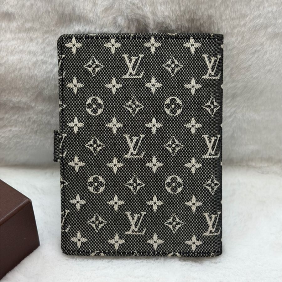 LV Mini Lin Agenda PM 黑色白花帆布拼皮手帳本 I876-2