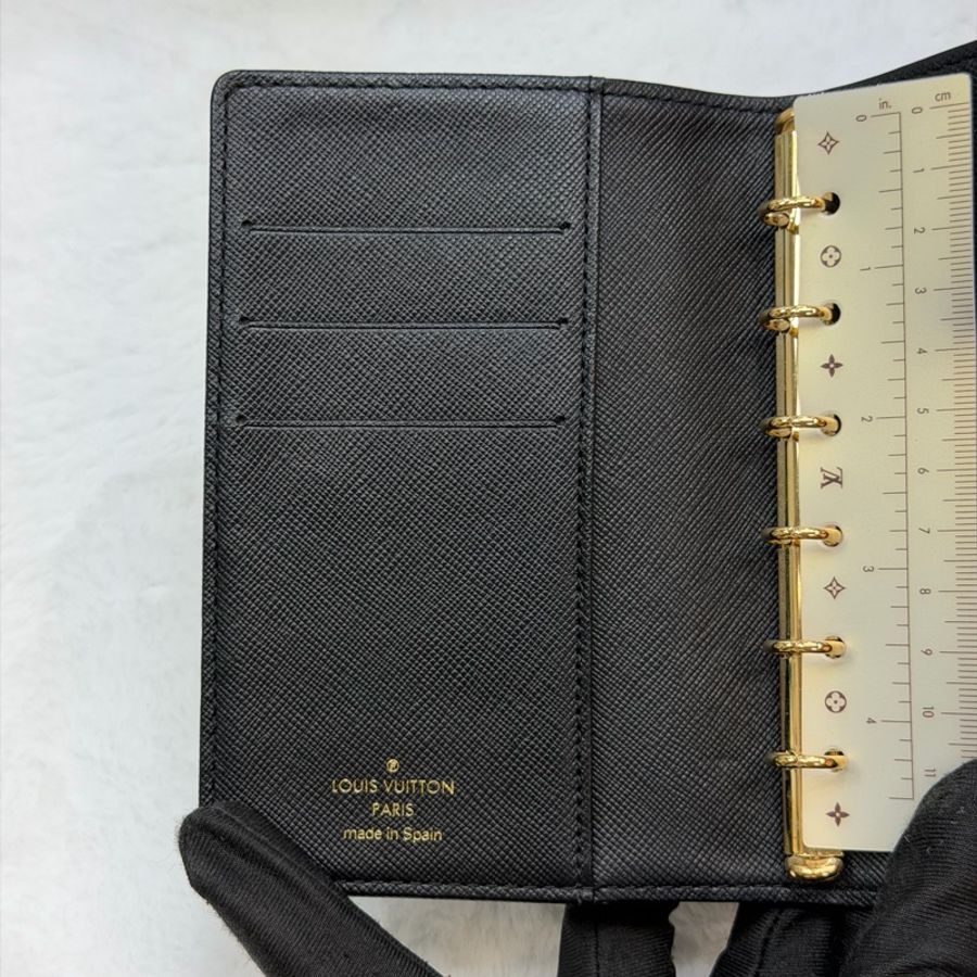 LV Mini Lin Agenda PM 黑色白花帆布拼皮手帳本 I876-9
