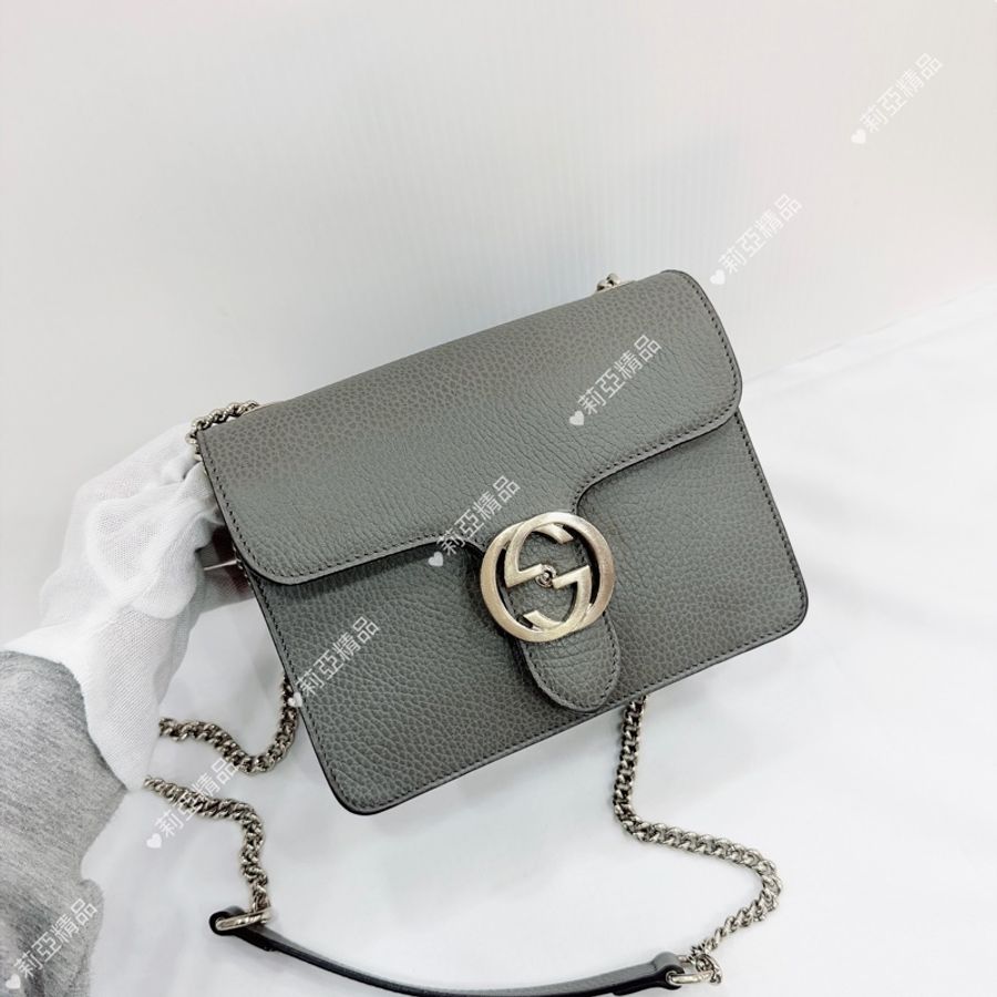 莉亞精品♡ Gucci 風琴郵差包 灰 二手美包-2
