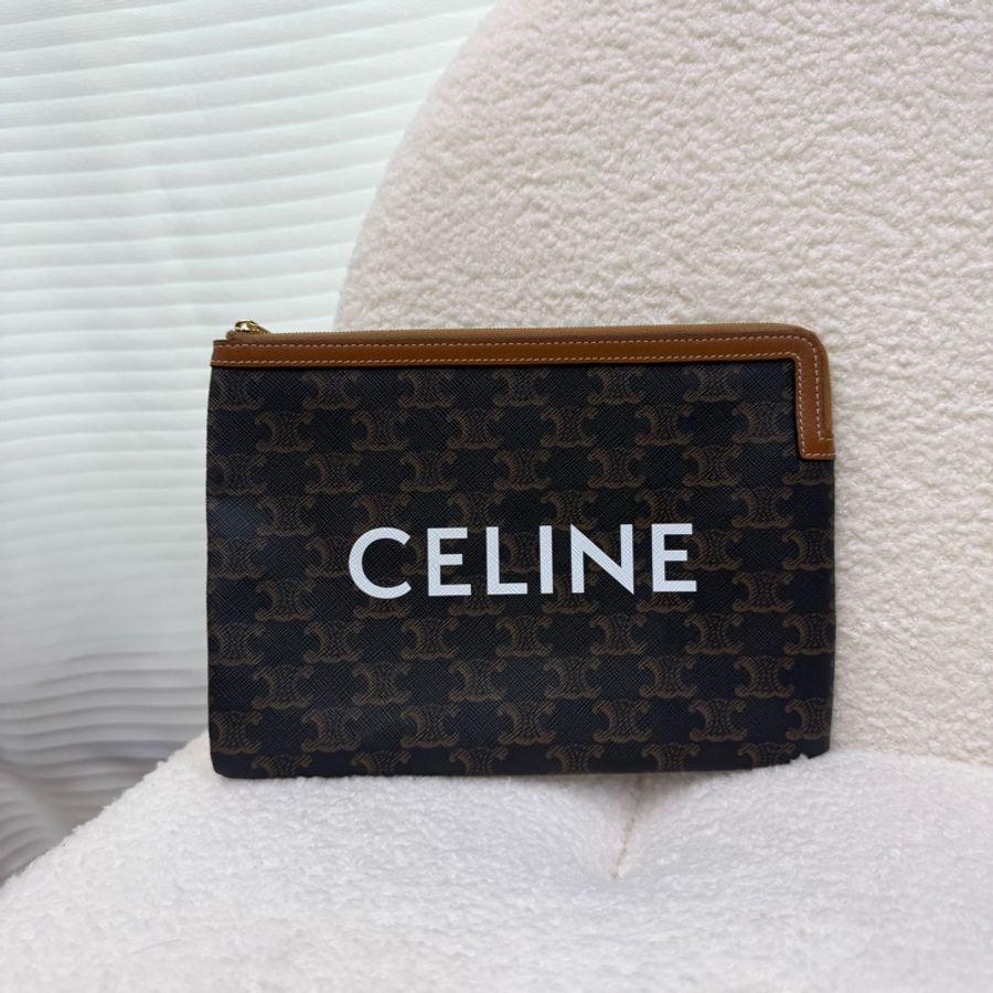 Celine凱旋門白logo字體手提包-0