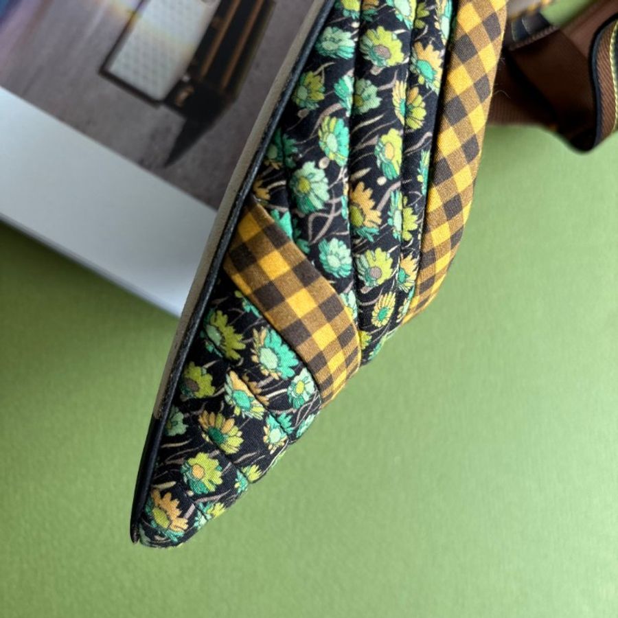 ::Fendi:: 超可愛拼色花朵格紋尖頭跟鞋 38號 Multicolor Fabric Colibri Pointed Toe Slingback Pumps Size 38-32
