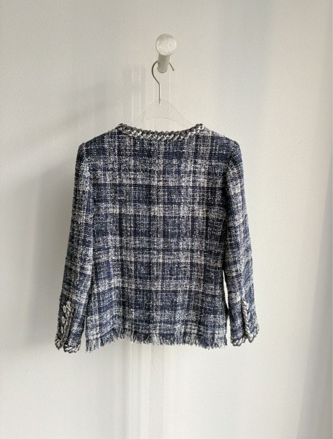 【氣質貴婦穿搭必備🧥原價20萬台幣‼️】Chanel香奈兒藍色格紋粗花呢短外套 34碼-2