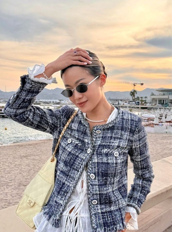 【氣質貴婦穿搭必備🧥原價20萬台幣‼️】Chanel香奈兒藍色格紋粗花呢短外套 34碼-7