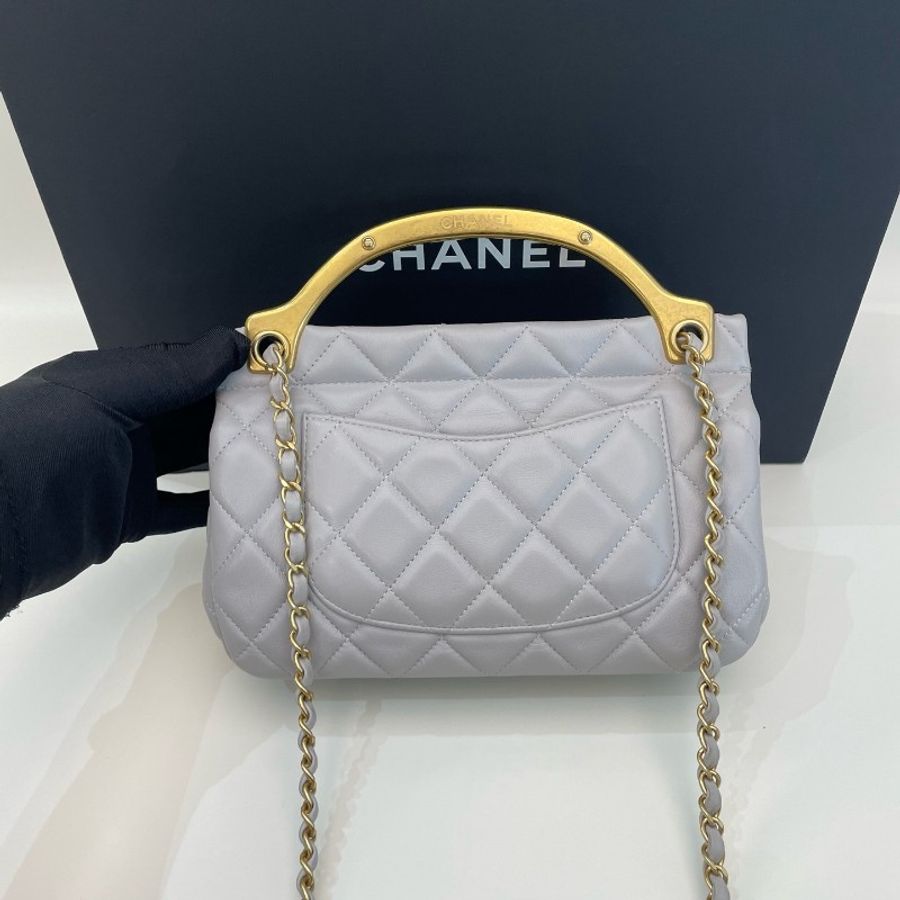 Chanel香奈兒衣架包,淺灰色金扣,晶片款-3