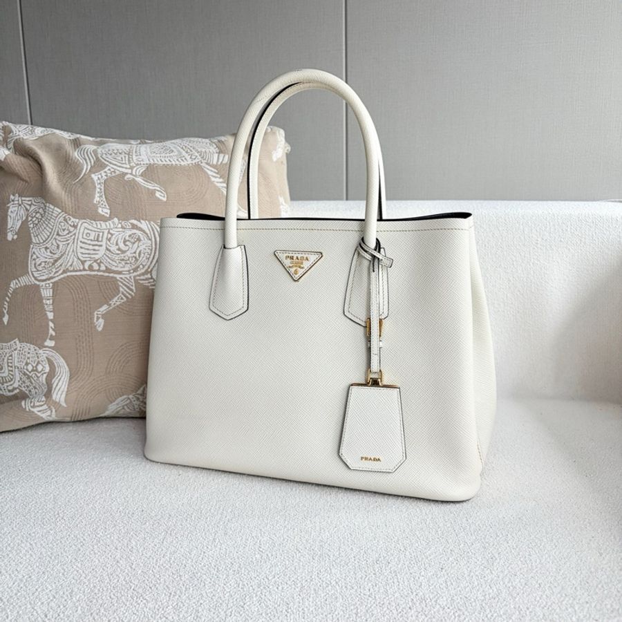 🌷帶保卡!Prada Double 全皮手提/斜挎包 白色-3