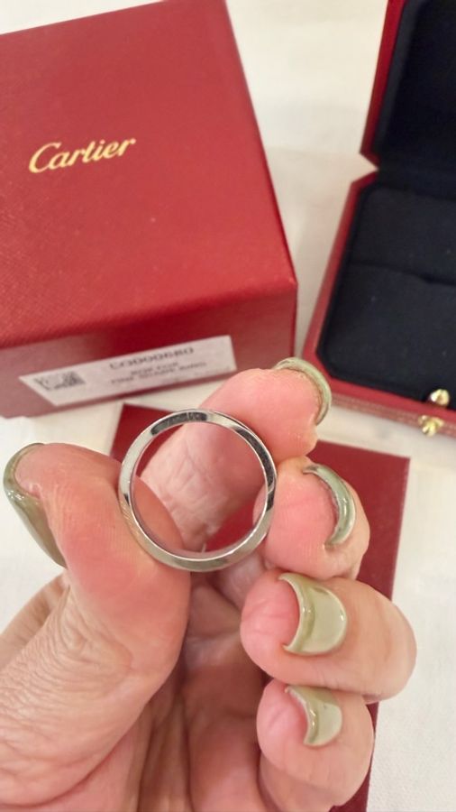 美兔精品Cartier經典鉑金 Pt950 戒指 50號:草寫單鑽戒-12