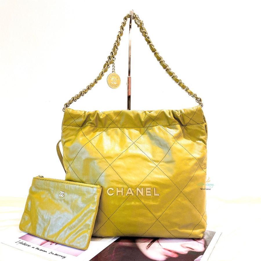 CHANEL 香奈兒 AS3260 22Bag 小號 晶片版 橄欖綠 x 金釦 垃圾袋 側背包 肩背包(限時全網最低價)-0