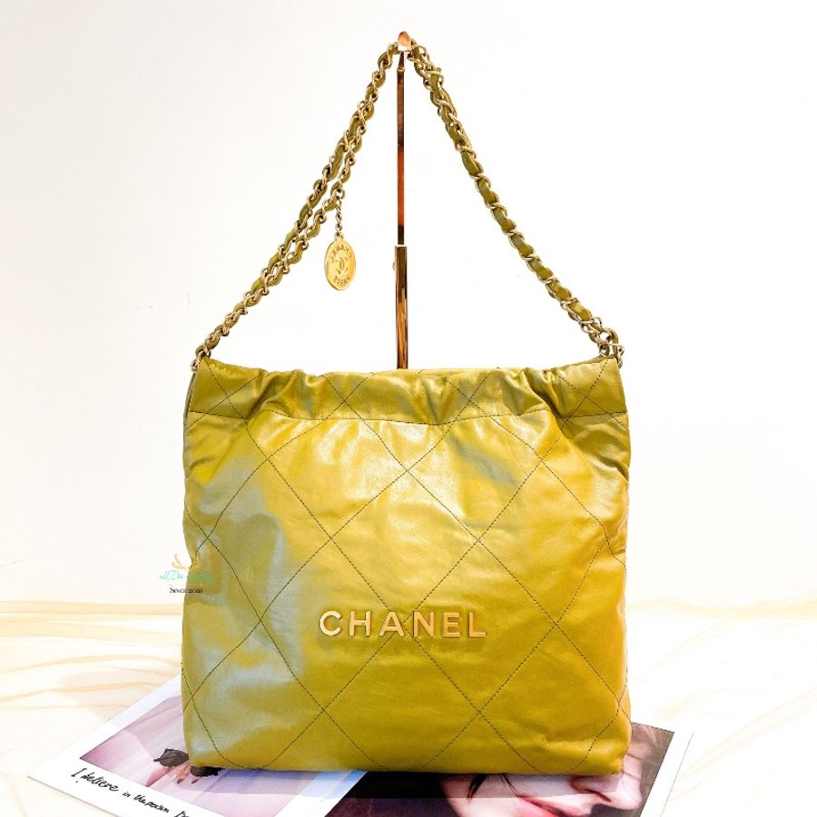 CHANEL 香奈兒 AS3260 22Bag 小號 晶片版 橄欖綠 x 金釦 垃圾袋 側背包 肩背包(限時全網最低價)-1