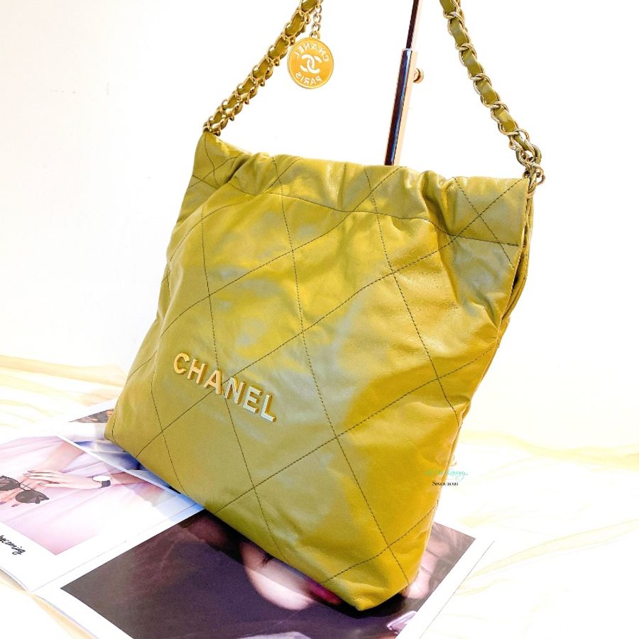 CHANEL 香奈兒 AS3260 22Bag 小號 晶片版 橄欖綠 x 金釦 垃圾袋 側背包 肩背包(限時全網最低價)-2