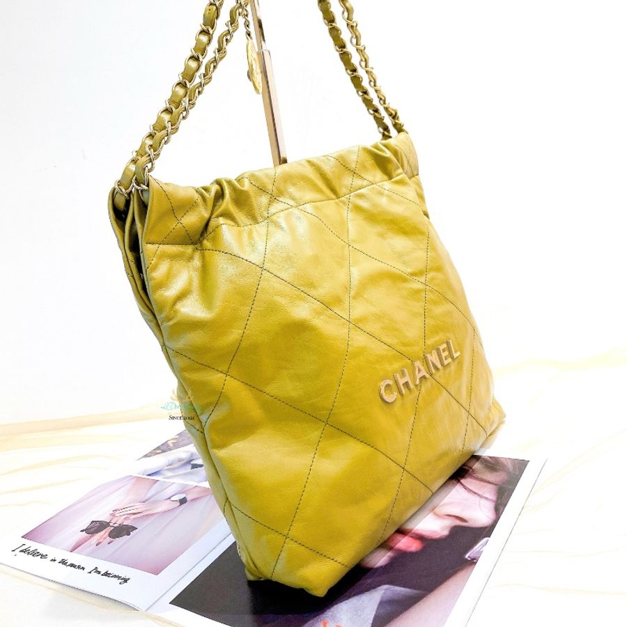 CHANEL 香奈兒 AS3260 22Bag 小號 晶片版 橄欖綠 x 金釦 垃圾袋 側背包 肩背包(限時全網最低價)-4