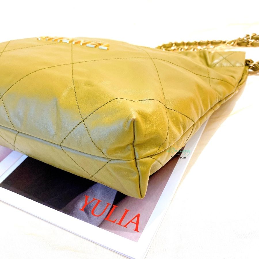 CHANEL 香奈兒 AS3260 22Bag 小號 晶片版 橄欖綠 x 金釦 垃圾袋 側背包 肩背包(限時全網最低價)-7