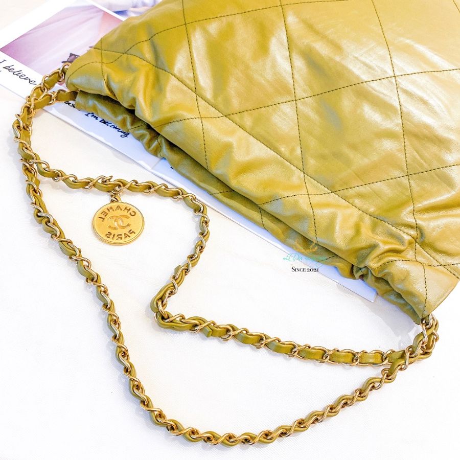 CHANEL 香奈兒 AS3260 22Bag 小號 晶片版 橄欖綠 x 金釦 垃圾袋 側背包 肩背包(限時全網最低價)-11