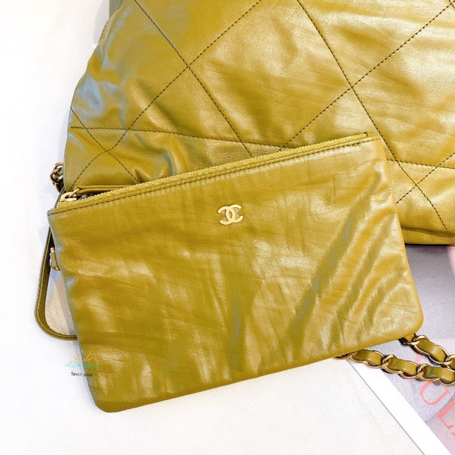CHANEL 香奈兒 AS3260 22Bag 小號 晶片版 橄欖綠 x 金釦 垃圾袋 側背包 肩背包(限時全網最低價)-12