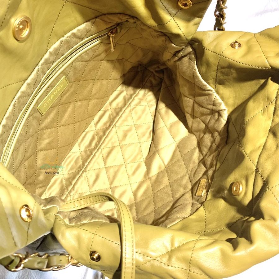 CHANEL 香奈兒 AS3260 22Bag 小號 晶片版 橄欖綠 x 金釦 垃圾袋 側背包 肩背包(限時全網最低價)-16