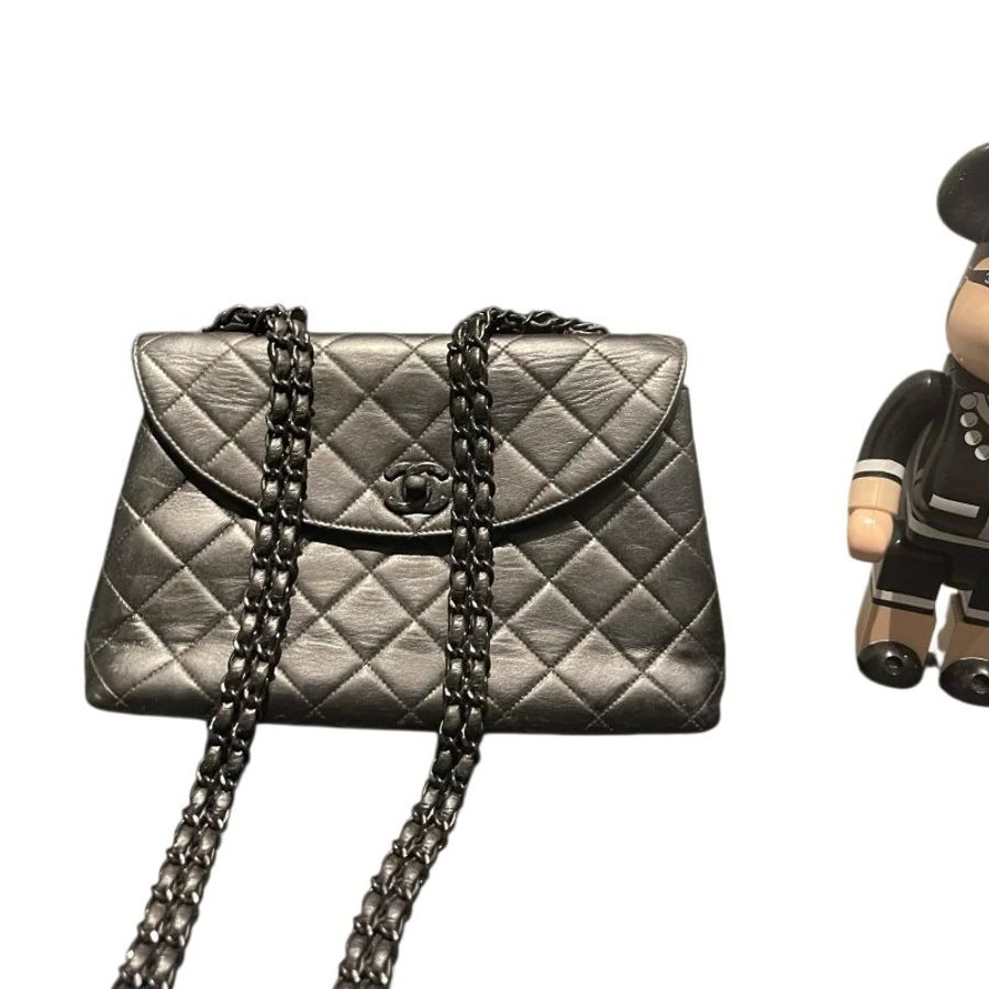 Chanel菱格紋雙C扣 so black 鏈條口蓋包-16