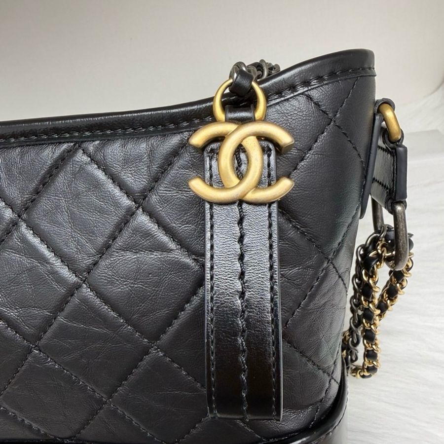 香奈兒/Chanel 黑色流浪包 新中號 芯片款 黑金鍊條 經典菱格紋 單肩包斜挎包-8