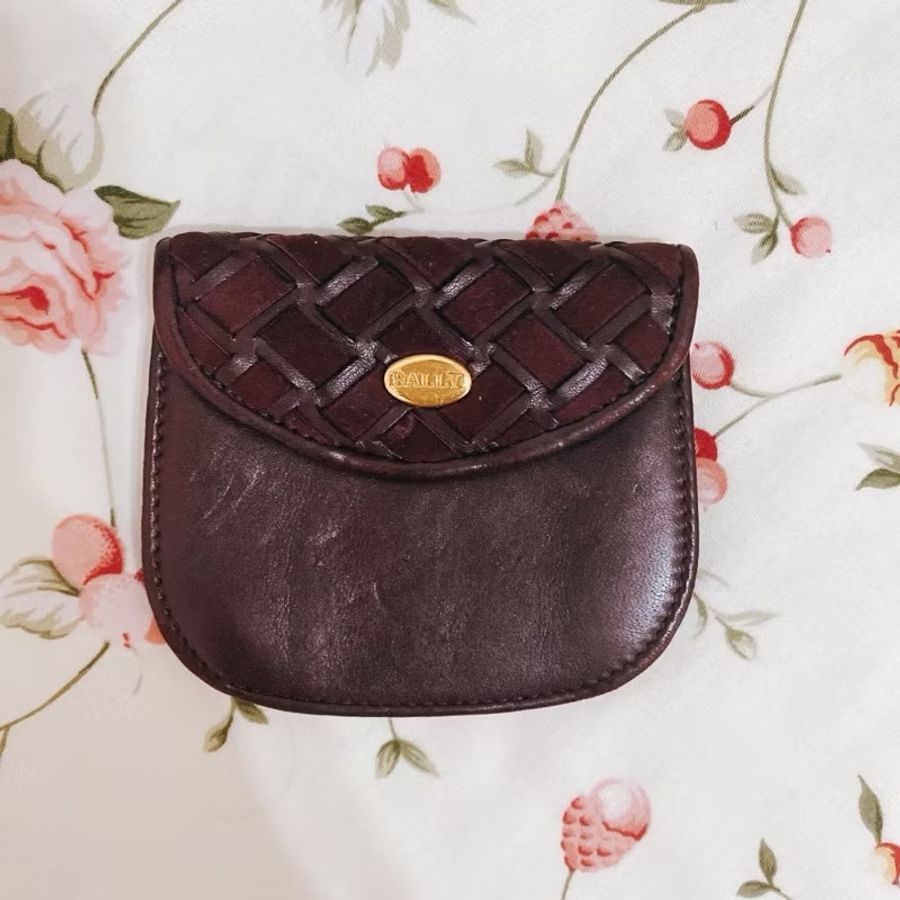 Bally Vintage 酒紅色麂皮編織零錢包Coin Purse / Compact Wallet-0