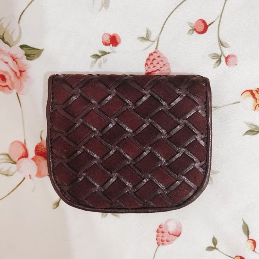 Bally Vintage 酒紅色麂皮編織零錢包Coin Purse / Compact Wallet-6