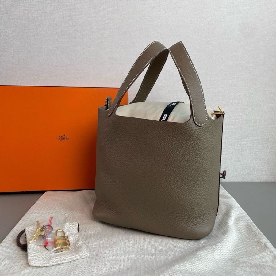 🐎Hermes愛馬仕|大象灰金扣菜籃子 picotin22|98新W刻-3