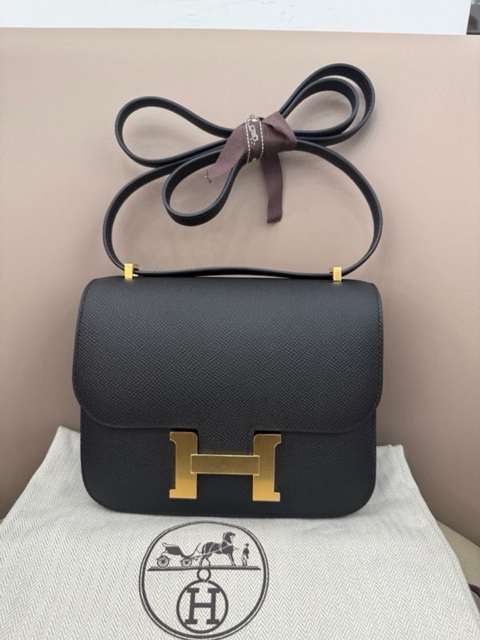 閒置 Hermes 愛馬仕 黑金康康19 ep皮 w刻-0