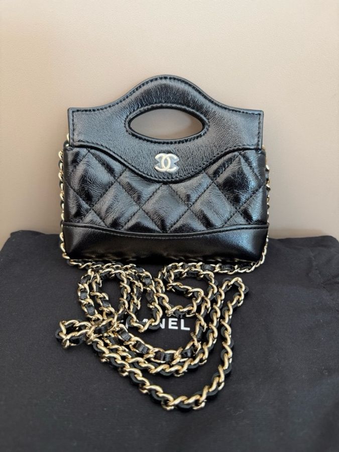 Chanel 香奈兒 黑金羊皮31bag超mini 芯片款-0