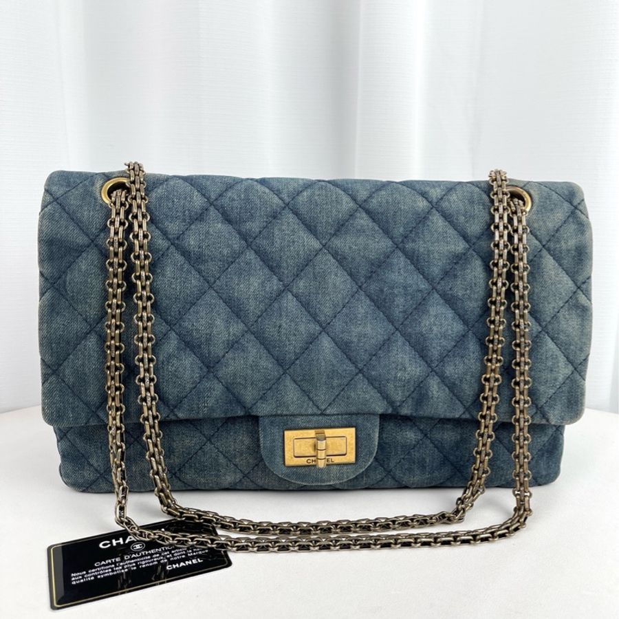 Chanel • 經典2.55丹寧牛仔金釦翻蓋鏈條包 🈶卡-5