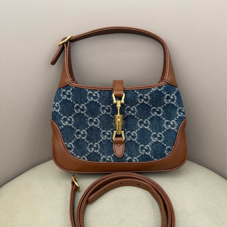 GUCCI 古馳 1961 mini牛仔丹寧腋下包-0