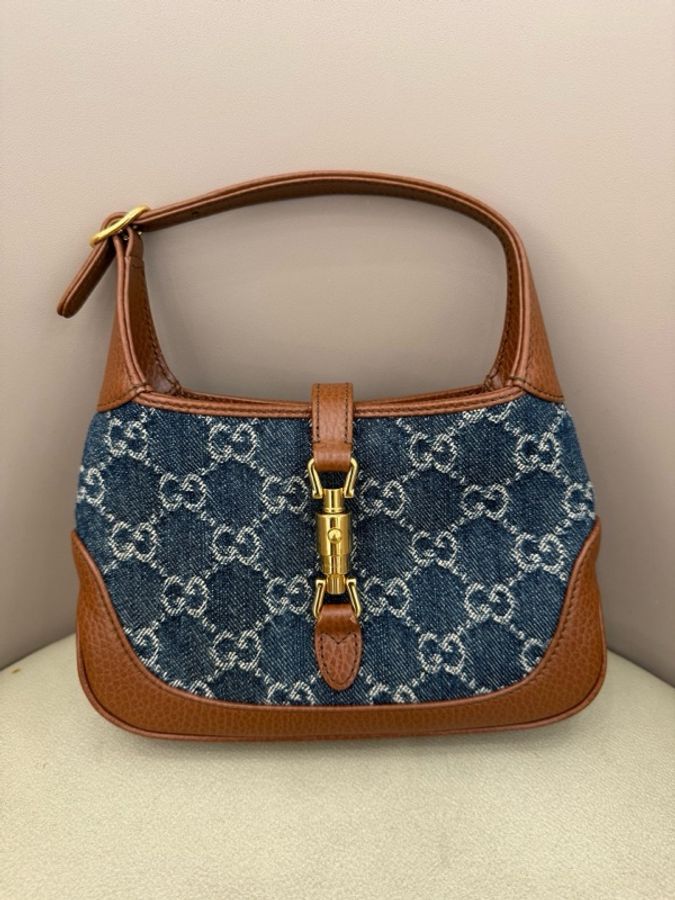 GUCCI 古馳 1961 mini牛仔丹寧腋下包-1