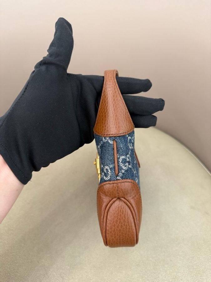 GUCCI 古馳 1961 mini牛仔丹寧腋下包-4