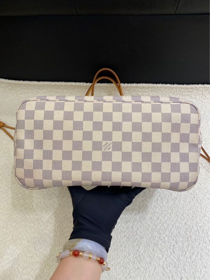 Louis Vuitton 路易威登 白棋盤格Neverfull中號手提單肩子母購物袋 尺寸:31*28*14 配件子袋 單包-4