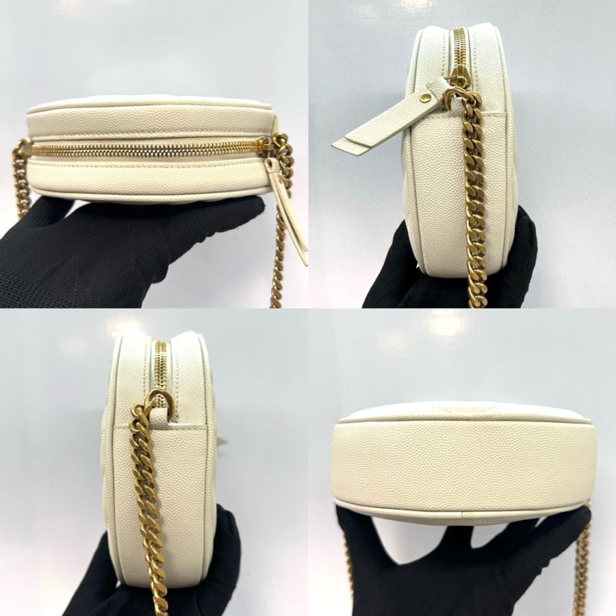 Saint Laurent YSL 經典白色 V 紋斜背圓餅包 610436-2