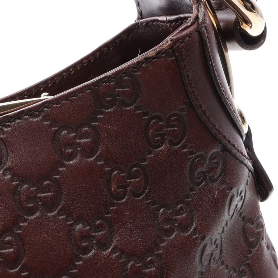 GUCCI 馬銜扣 Guccissima 單肩手提包 145826 皮革 棕色 二手 女士-7