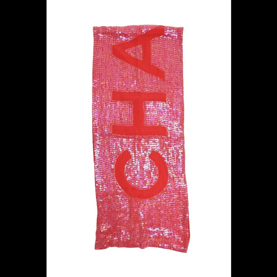 Chanel 红色亮片字母围巾-5