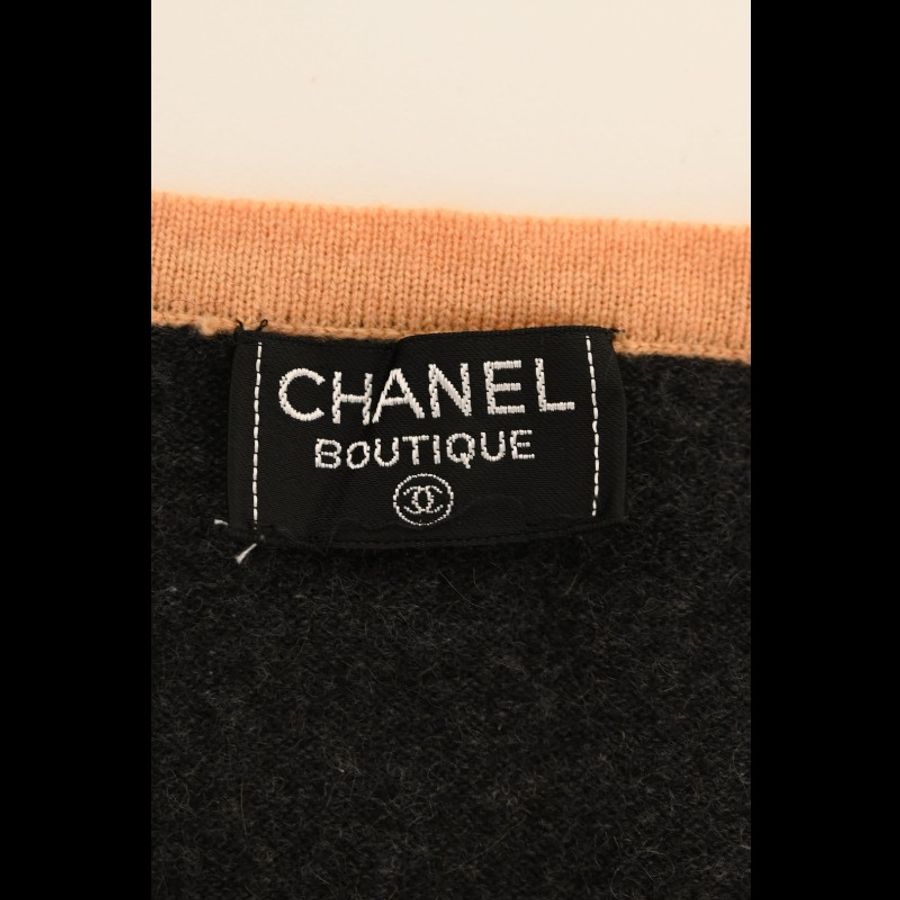 Chanel 98年灰色山羊绒彩色滚边针织背心开衫套装-9