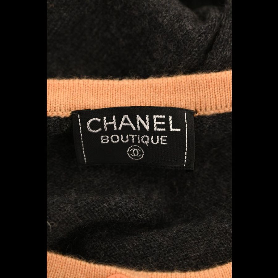 Chanel 98年灰色山羊绒彩色滚边针织背心开衫套装-10