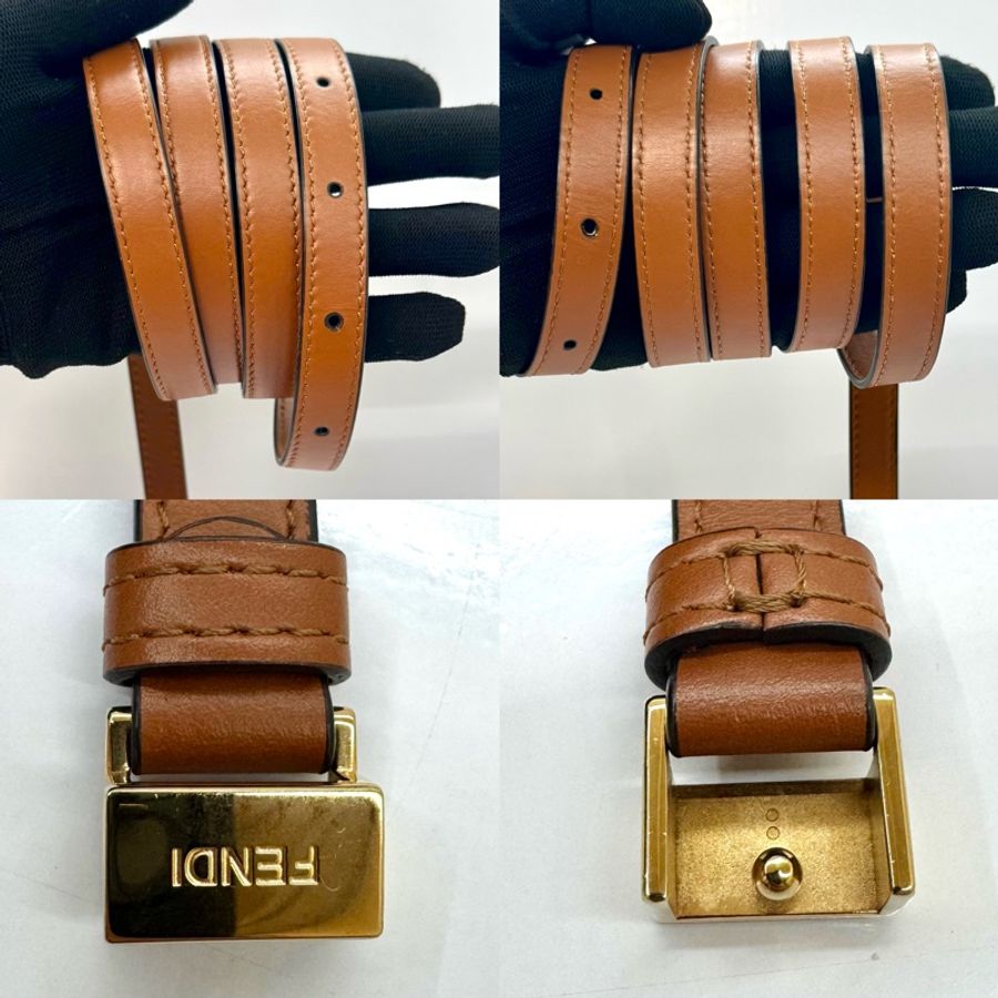 FENDI 棕色翻蓋水鑽肩背包 B8BT326 缺一顆鑽-6