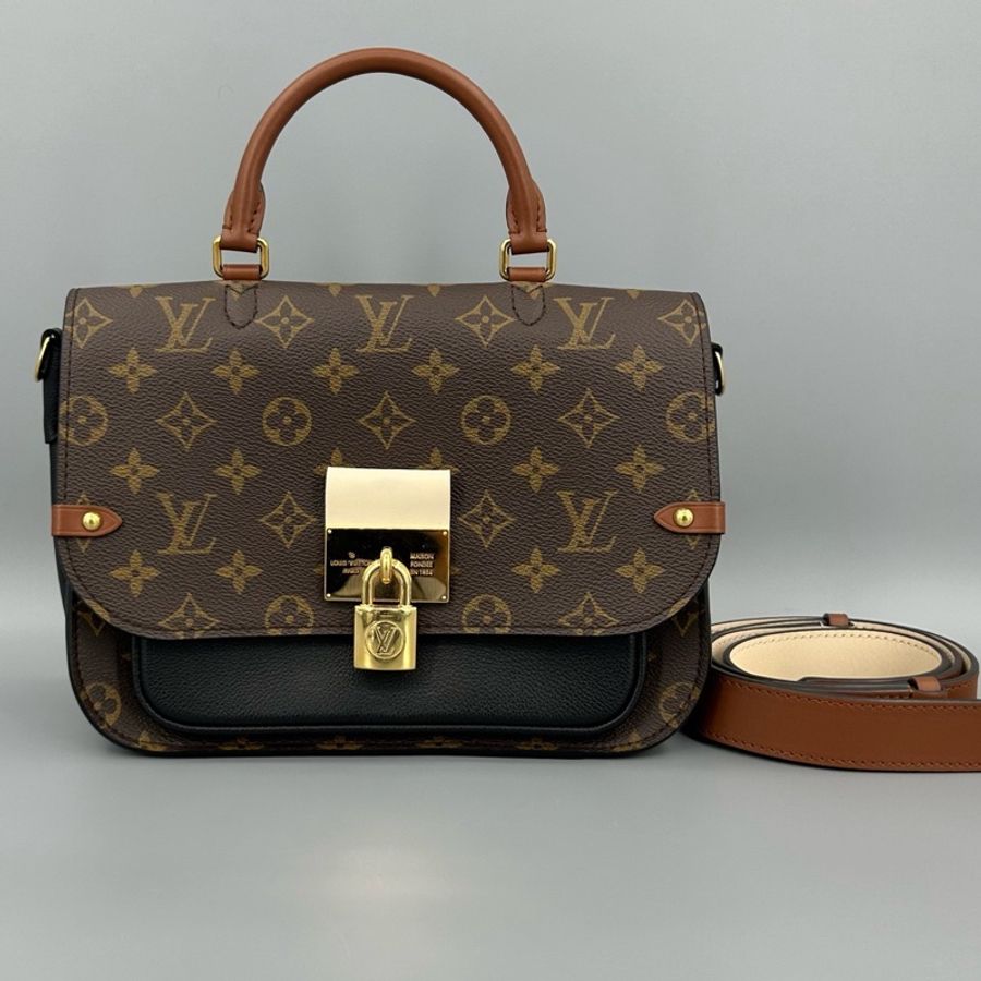 Louis Vuitton 路易威登 經典老花拼黑鎖頭郵差包 尺寸26*18-0