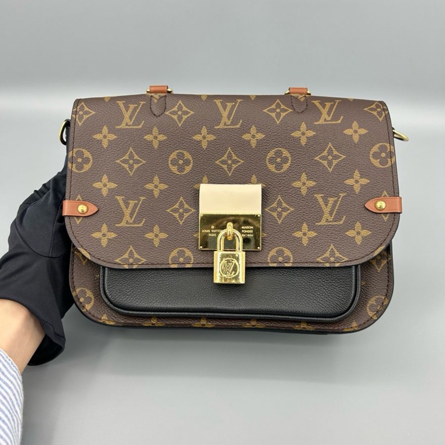 Louis Vuitton 路易威登 經典老花拼黑鎖頭郵差包 尺寸26*18-6