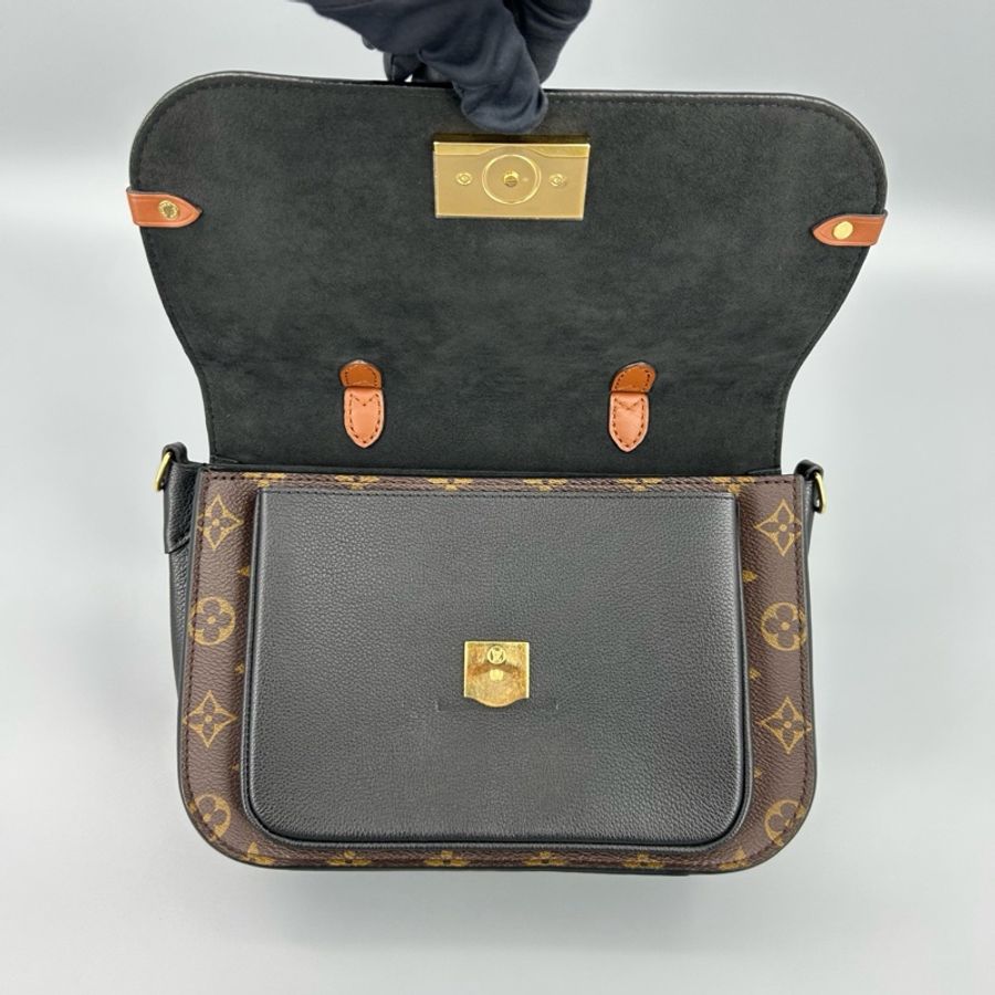 Louis Vuitton 路易威登 經典老花拼黑鎖頭郵差包 尺寸26*18-7