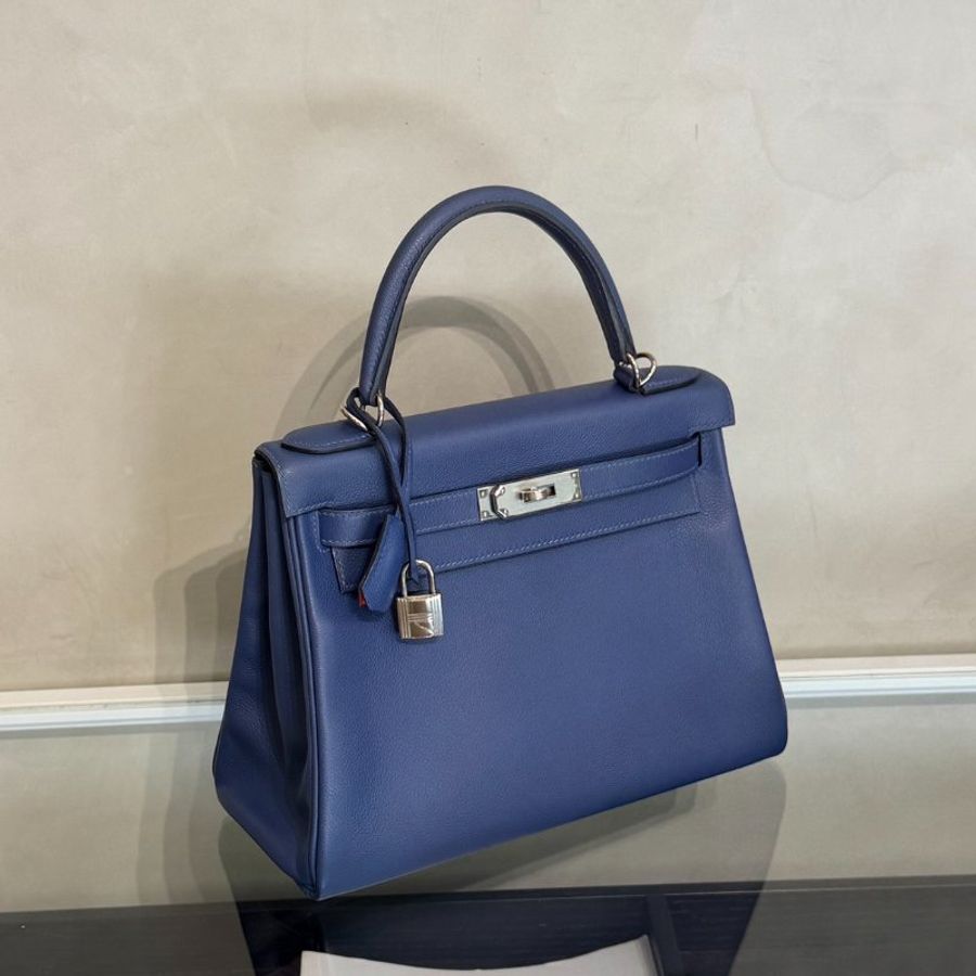 HERMES Kelly 28 - Bleu Brighton/Capucine 明藍/火焰橙銀 C-2
