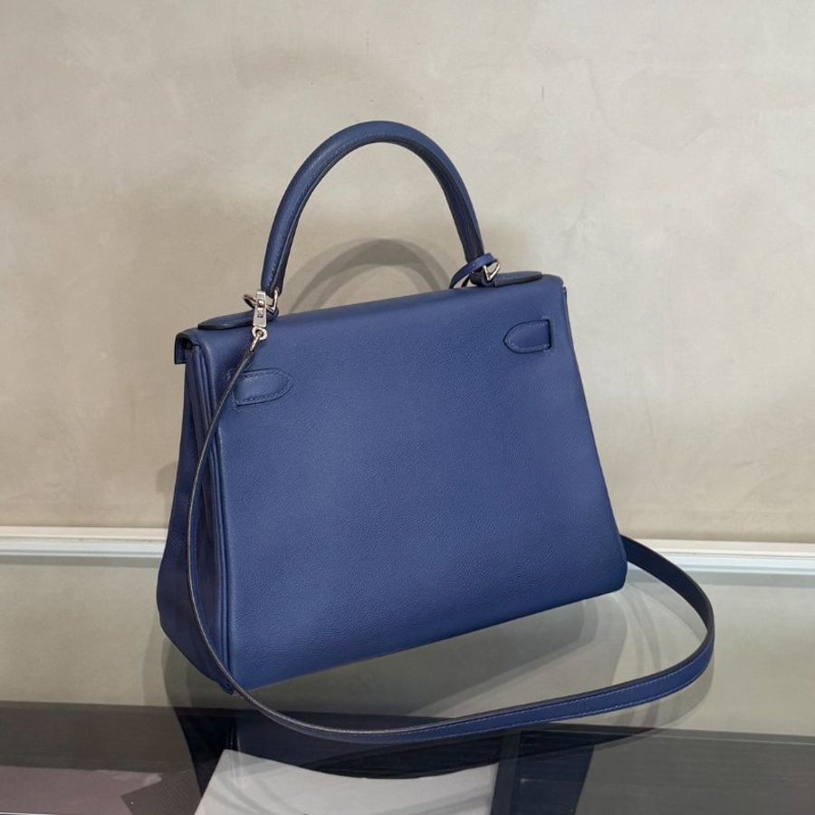 HERMES Kelly 28 - Bleu Brighton/Capucine 明藍/火焰橙銀 C-4