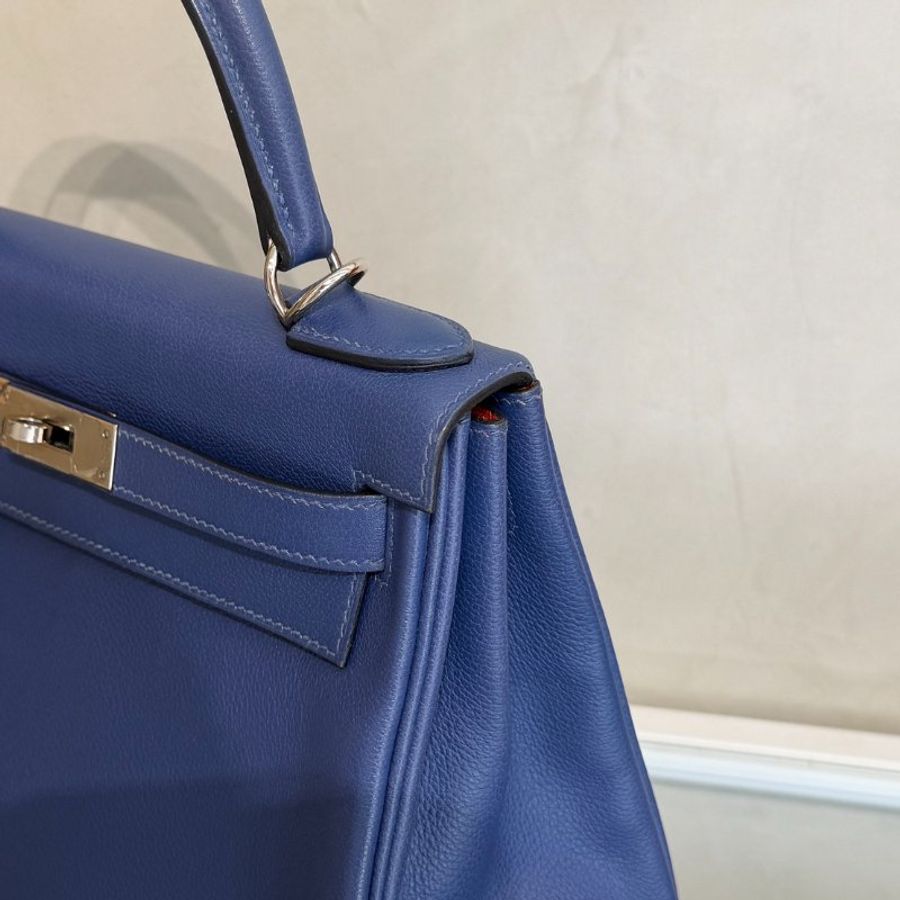 HERMES Kelly 28 - Bleu Brighton/Capucine 明藍/火焰橙銀 C-6