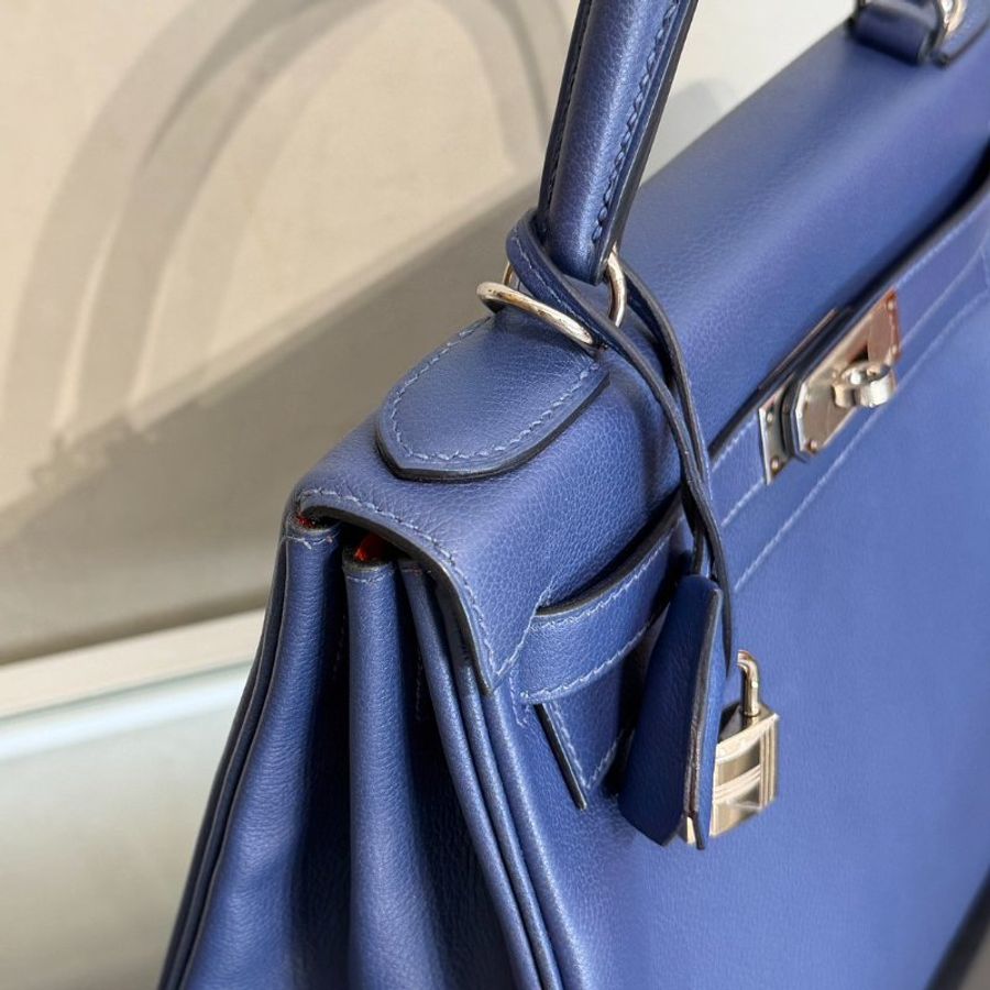 HERMES Kelly 28 - Bleu Brighton/Capucine 明藍/火焰橙銀 C-7
