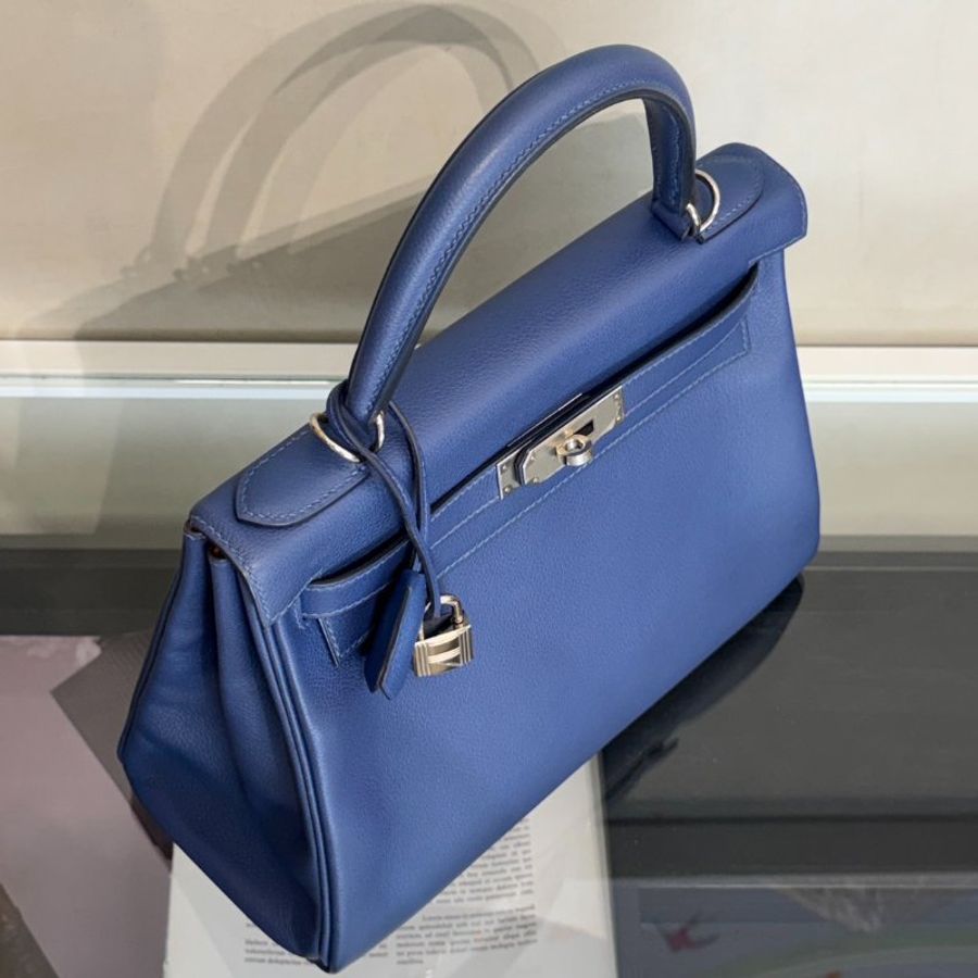 HERMES Kelly 28 - Bleu Brighton/Capucine 明藍/火焰橙銀 C-8